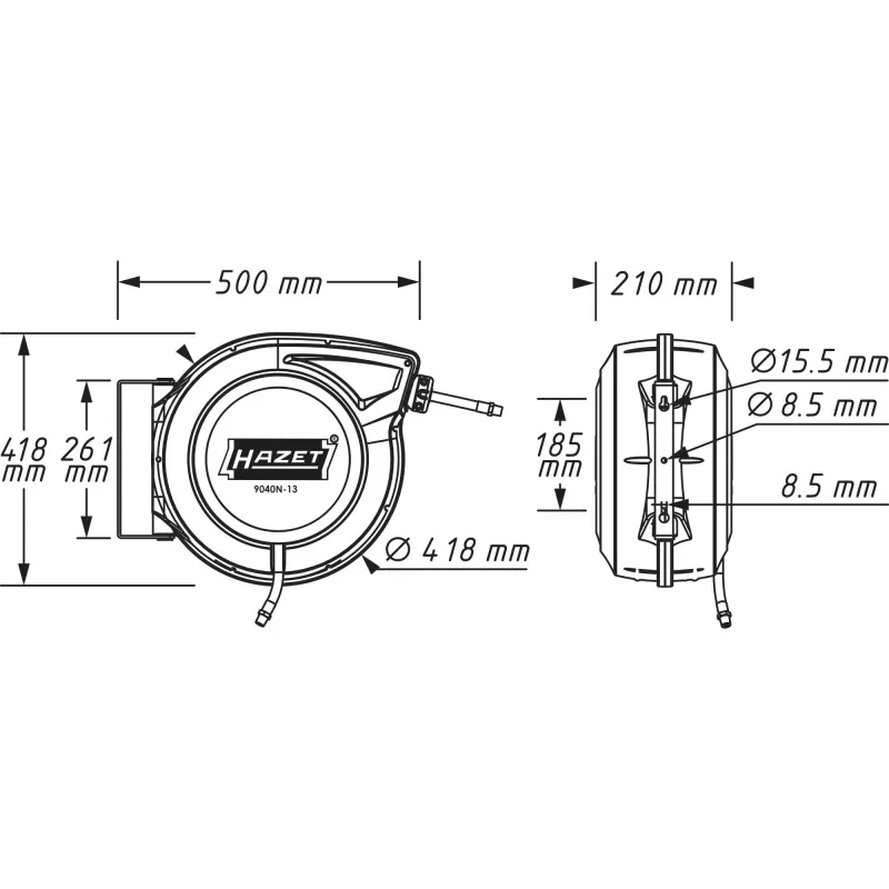HAZET 9040N-13 - ant sienos montuojama ritė - automatinė - funkcionali - juoda - mėlyna - plastikas - polimeras - montuojama ant sienos
