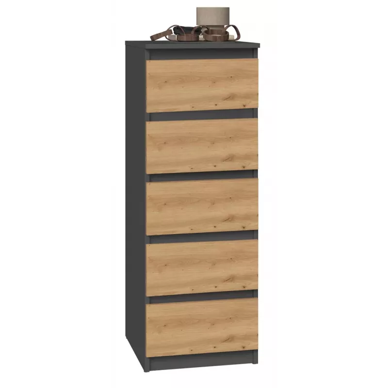 Komoda Top e Shop W5 ANT/ART, 5 stalčiai, antracitas/ąžuolas, medžio drožlių plokštė