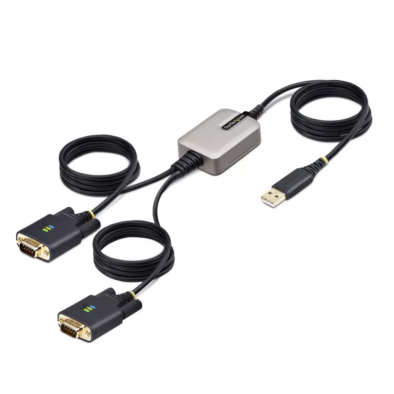 StarTech.com 4 m dviejų prievadų USB–serijinė sąsaja adapterio kabelis, keičiami DB9 varžtai/veržlės, COM išsaugojimas, USB-A į DB9 RS232, FTDI, 4 lygio ESD apsauga, Windows/macOS/ChromeOS/Linux – tvirta TPE konstrukcija