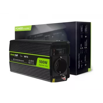 Automobilinis inverteris Green Cell INV16 500 W DC 12 V į AC 230 V, 50 Hz, USB prievadas, aktyvus aušinimas, juodas