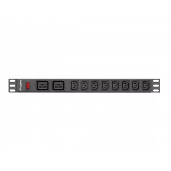 Stovo montavimo maitinimo paskirstymo blokas LANBERG PDU-02I1908I-0200-C20-BK — 1U, 10×C13, 16A, 2 m laidas, 19 colių