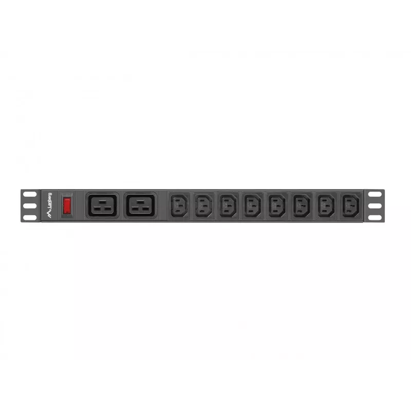 Stovo montavimo maitinimo paskirstymo blokas LANBERG PDU-02I1908I-0200-C20-BK — 1U, 10×C13, 16A, 2 m laidas, 19 colių