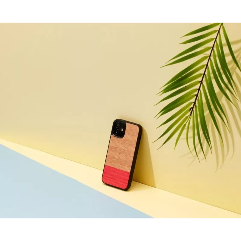 Apsauginis mobiliojo telefono dėklas „Man and Wood“, skirtas „iPhone 12 mini“ – silkės rašto, azalijos juodos spalvos