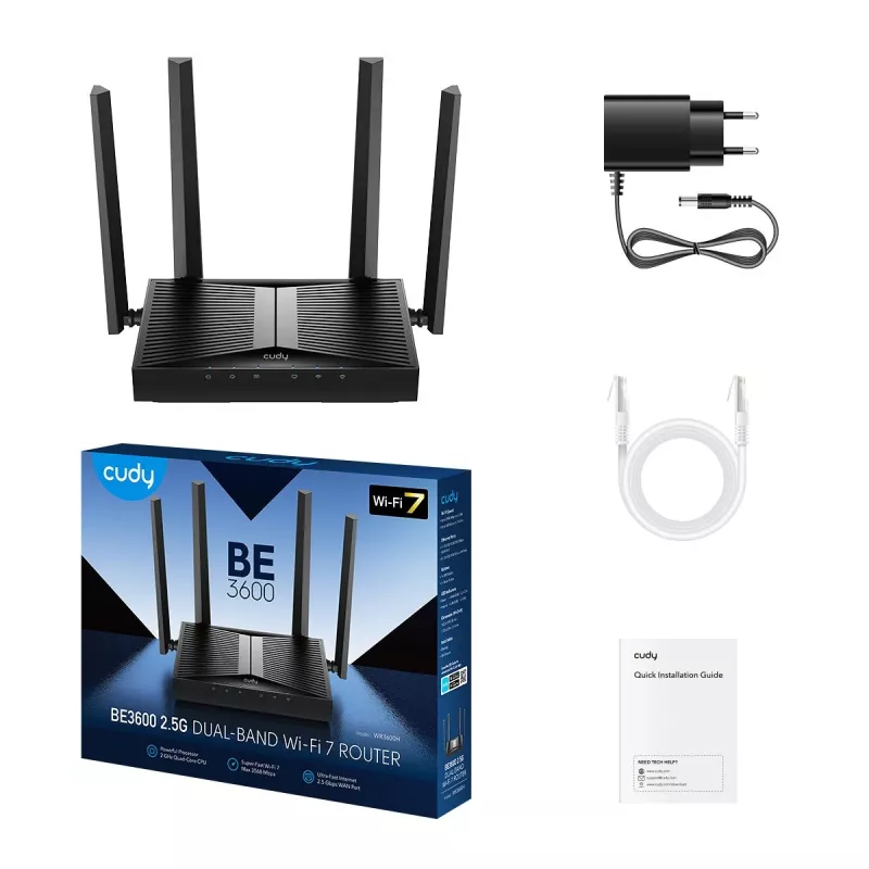 Stalinis maršrutizatorius Cudy WR3600H Wi‑Fi 7 dual‑band 2.4/5 GHz, 2882 Mbps, Gigabit Ethernet, 4 LAN prievadai, 12 V DC