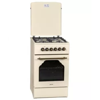 Dujinė-elektrinė viryklė MPM MPM-56-KRM-14, 56 cm, 4 dujų degikliai, elektrinė orkaitė, kreminė