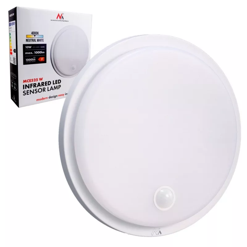 LED lempa su PIR jutikliu MACLEAN MCE525 W — lauko LED šviestuvas su judesio jutikliu