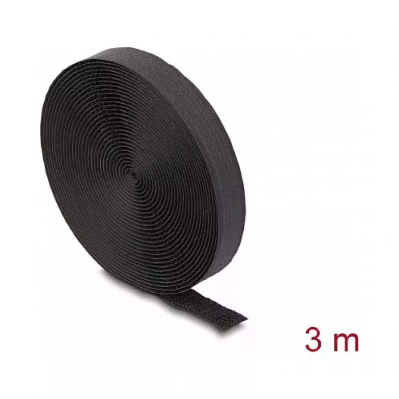 DeLOCK kablys-kilpa juosta 3m x 20mm juoda Nailonas