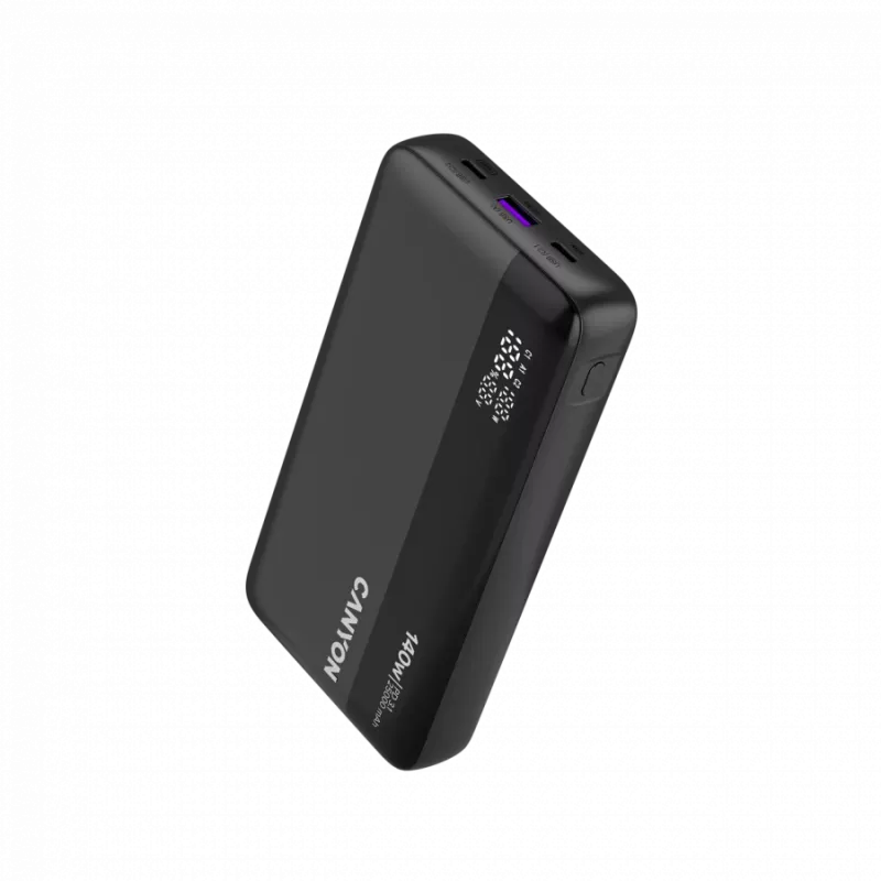 CANYON Power Bank PB-240, 25000mAh PD140W ekrano maitinimo blokas, 160,0x82x27 mm, svoris 508±10 g, tamsiai pilka