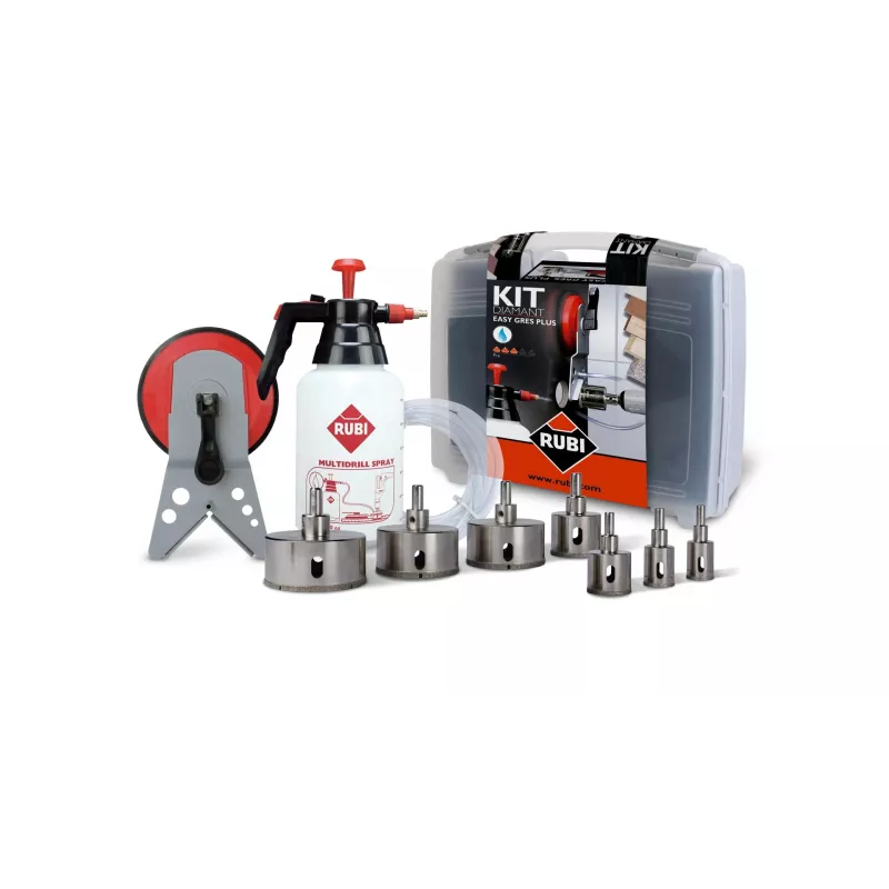 Grąžtų rinkinys RUBI Easy Gres Plus Kit — 7 vnt. deimantinių grąžtų, 27 mm ilgio, porcelianui, su dėklu
