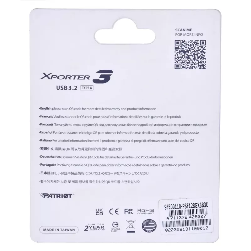 USB atmintinė PATRIOT Xporter 128 GB USB Type-A 3.2 Gen 1 (80 MB/s) slankioji juoda