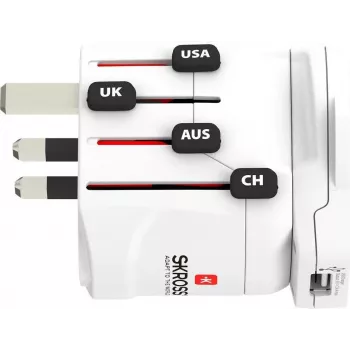 SKROSS PRO – World & USB White universalus kelioninis adapteris