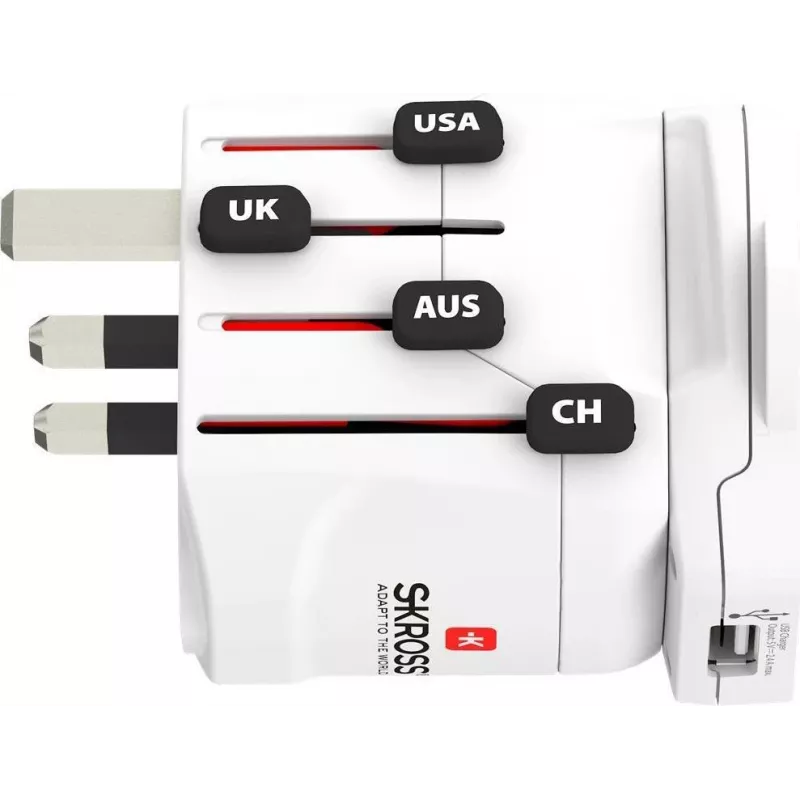SKROSS PRO – World & USB White universalus kelioninis adapteris