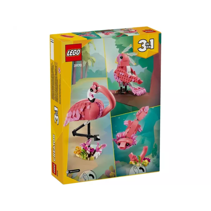 LEGO Creator 3-in-1 Pink Flamingo 31170 surenkamų modelių rinkinys, 288 detalės, aukštis 230 mm, rekomenduojamas amžius 8+