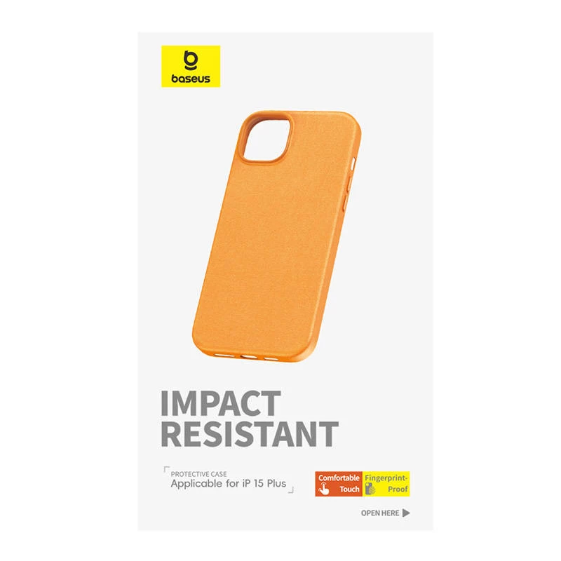 iPhone 15 Plus telefono dėklas Baseus Fauxther Series (oranžinis)