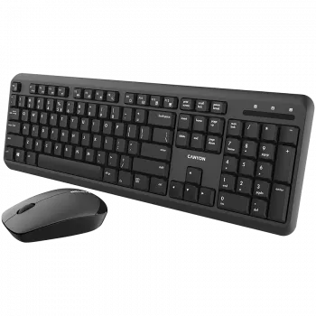 Belaidės klaviatūros ir pelės rinkinys CANYON CNS-HSETW02-UK/US Juoda Velvet — kompaktiškas belaidis rinkinys su USB imtuvu