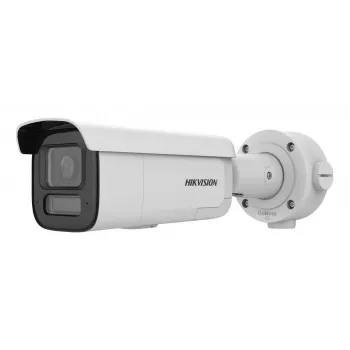 Hikvision Pro Series 4MP AcuSense blykstės šviesos ir garsinio įspėjimo motorizuota varifokalinė kulkos formos tinklo kamera
