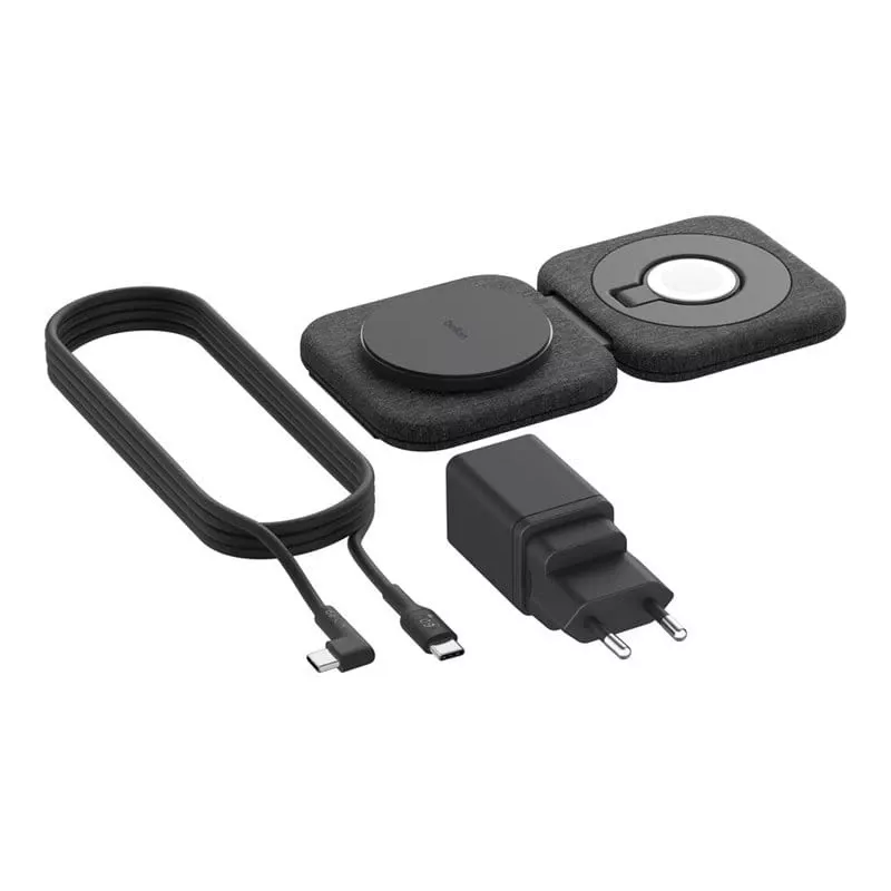 Belaidė 2-in-1 įkrovimo stotelė Belkin BOOSTCHARGE PRO QI2 WIZ026VFBK — belaidis greitasis įkrovimas telefonui ir ausinėms