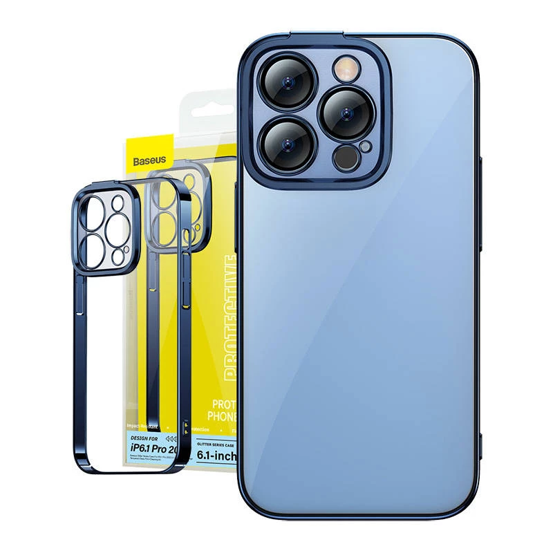Apsauginis dėklas Baseus iPhone 14 Pro — skaidrus blizgantis mėlynas
