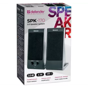 Staliniai / lentyniniai garsiakalbiai DEFENDER SPK-170 2.0, 4 W RMS, laidinis USB 5 V, 3,5 mm, juodi