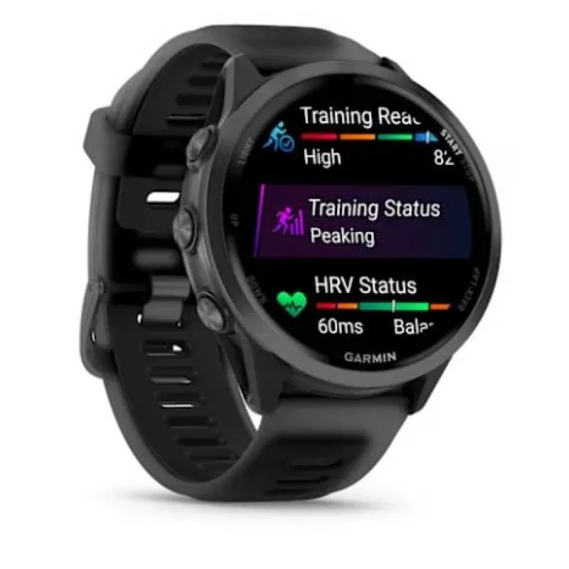 Išmanusis laikrodis GARMIN Forerunner 570 — 47 mm šiferio pilkumo aliuminio korpusas, permatomas juodas silikoninis dirželis