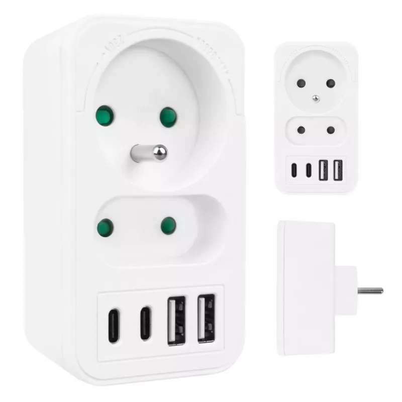 Maitinimo skirstytuvas MACLEAN MCE249 F/W — 2x maitinimo lizdai (16A + 6A) ir 4x USB (2x A, 2x C PD 20W)
