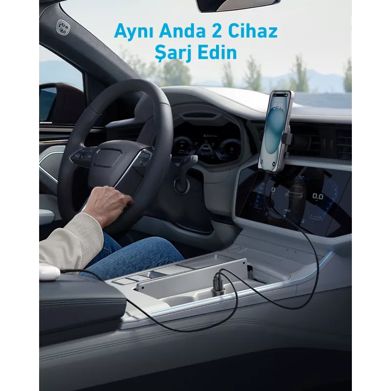 Anker automobilinis įkroviklis 30 W 2 prievadai juodas greitasis įkrovimas