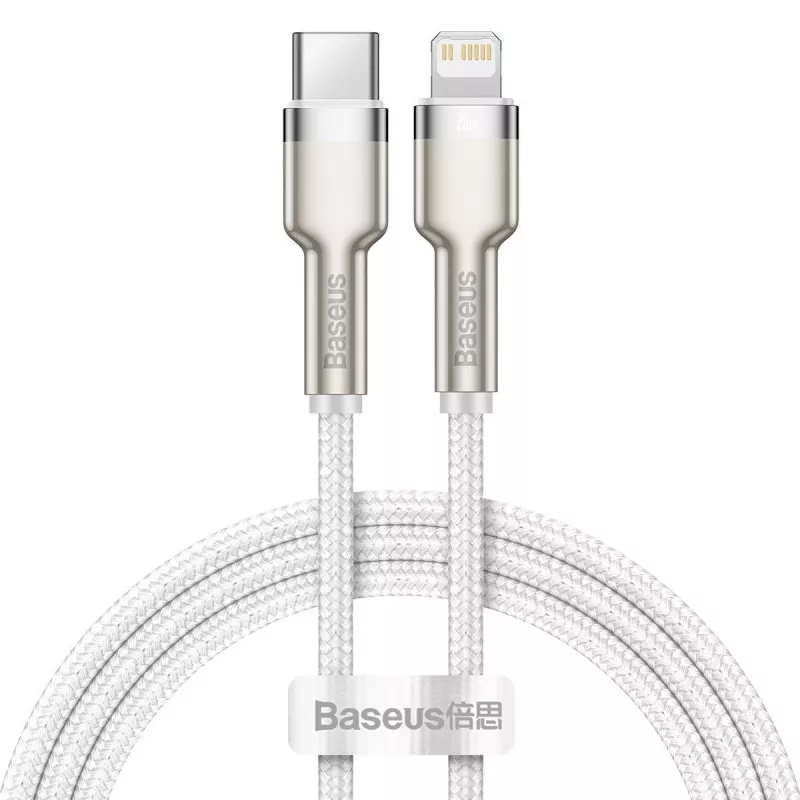 „USB-C“ į „Lightning“ laidas „Baseus Cafule“ 1 m, 20 W, cinko korpusas, baltas