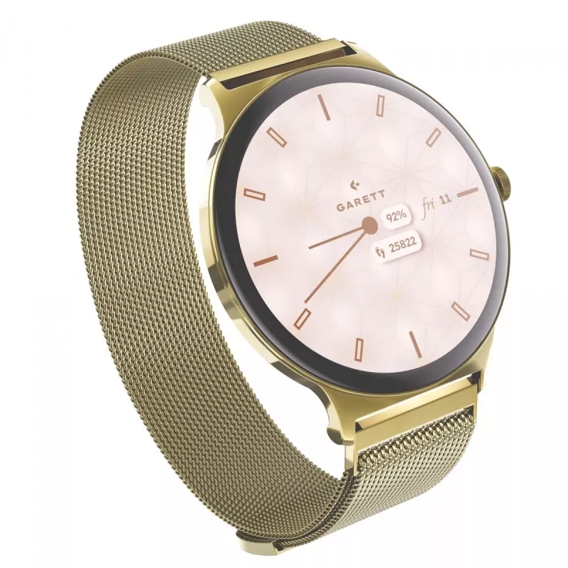 Išmanusis laikrodis Garett Verona 2 Gold Mesh su Bluetooth ir širdies ritmo monitoriumi