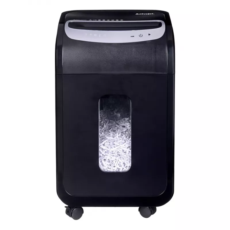 Dokumentų smulkintuvas ActiveJet ASH-2502C — kryžminis pjovimas P-4, 25 lapai, 4x40 mm, 28 L dėžė, 22,8 cm padavimo anga, 30 min darbo ciklas