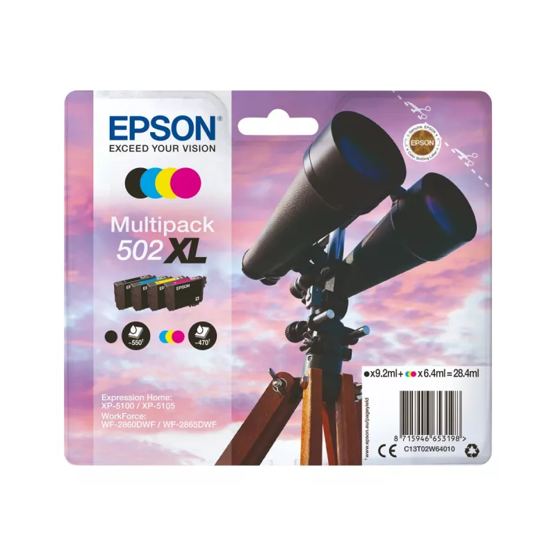 Epson 502 XL dažų kasetė 4 vnt. Suderinama juoda, žydra, purpurinė, geltona