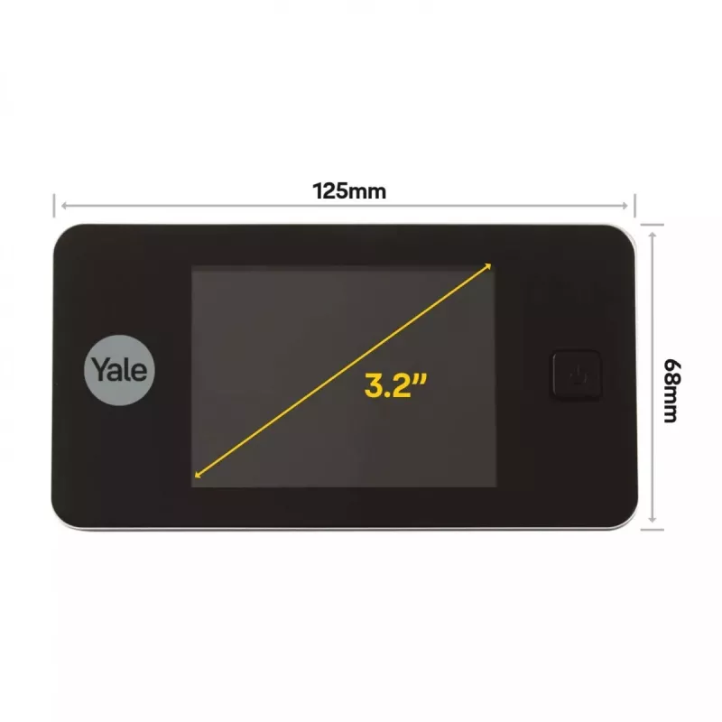 Skaitmeninis durų stebėjimo įrenginys Yale 45-0500-1432-00-6011 — 3,2 col. LCD, 105° matymo kampas, 110° kampas, juoda, 2×AAA