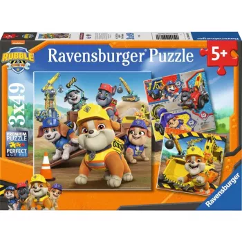 Vaikiškų dėlionių rinkinys Ravensburger Rubble & Crew darbo transporto priemonės — 3 dėlionės × 49 dalys