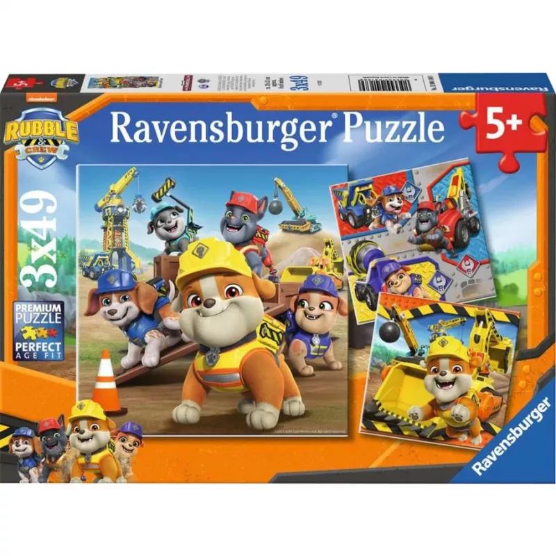 Vaikiškų dėlionių rinkinys Ravensburger Rubble & Crew darbo transporto priemonės — 3 dėlionės × 49 dalys