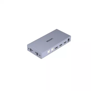 KVM jungiklis Unitek V307A USB HDMI 2 prievadų 4K Ultra HD 3840x2160@60Hz HDCP 2.2, metalinis korpusas, pilkas