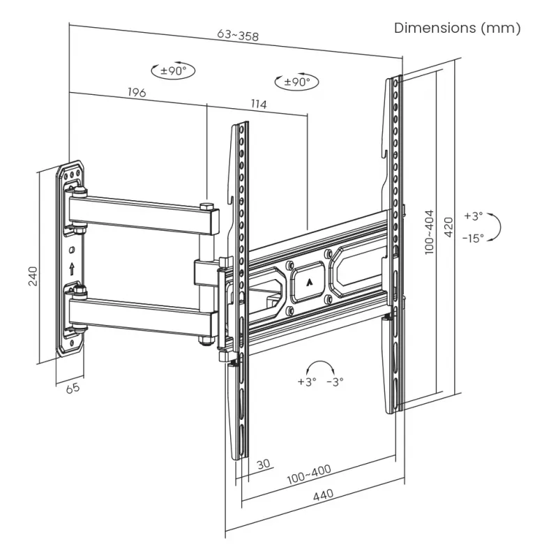 TV laikiklis ant sienos SBOX PLB-3644-2 32–55 colių televizoriams, iki 35 kg, VESA 400x400