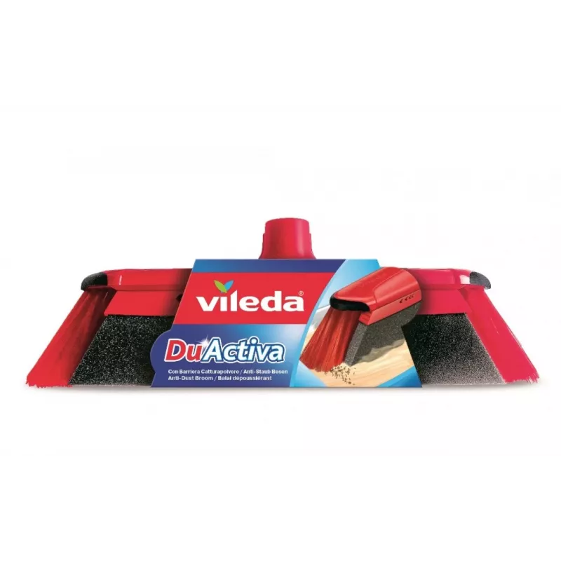 Vidaus šluota VILEDA 151221 su gumine galvute, minkštais/kietais šereliais, raudona, pakuotės plotis 340 mm