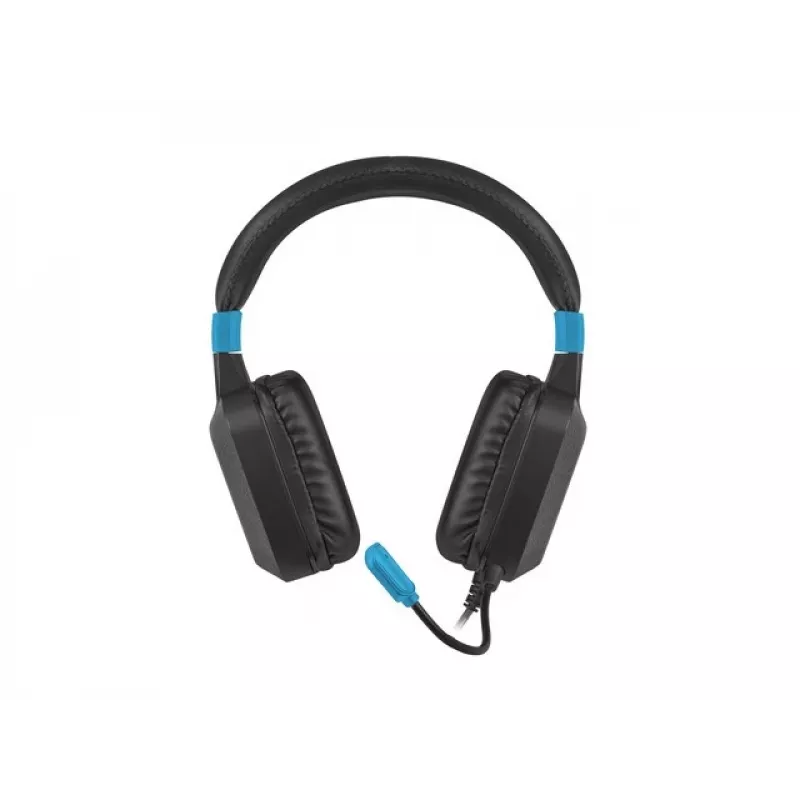 Laidinės žaidimų ausinės Fury NFU-1584 su lankstiniu mikrofonu, ausį apgaubiančios, 98 dB, 15–25000 Hz, 2 m laidas, USB ir 3,5 mm, mėlynos
