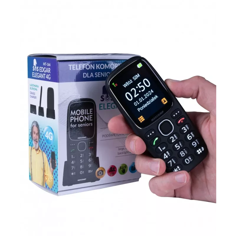 Mobilusis telefonas Mescomp MT-166 Edgar, Elegant, senjorams, 4G, juodas