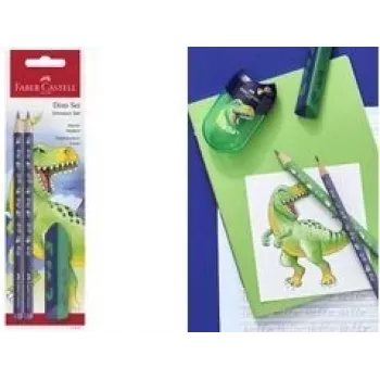Grafito pieštukų rinkinys Faber-Castell Dino HB Blue – HB mediniai pieštukai, mėlynas korpusas, rinkinys