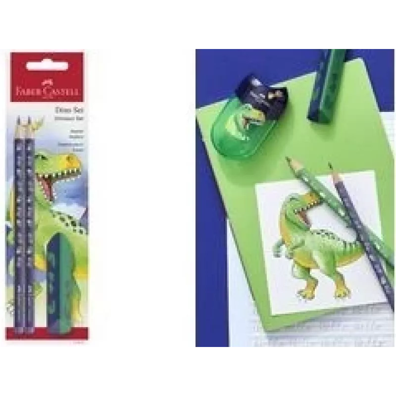 Grafito pieštukų rinkinys Faber-Castell Dino HB Blue – HB mediniai pieštukai, mėlynas korpusas, rinkinys