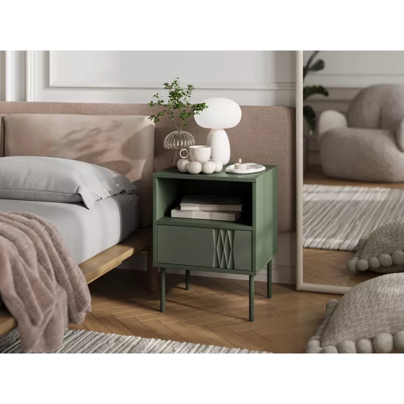 Naktinis staliukas cama meble TRESSE 44×40×53 cm matinė žalia, 1 stalčius, 2 vnt. rinkinys