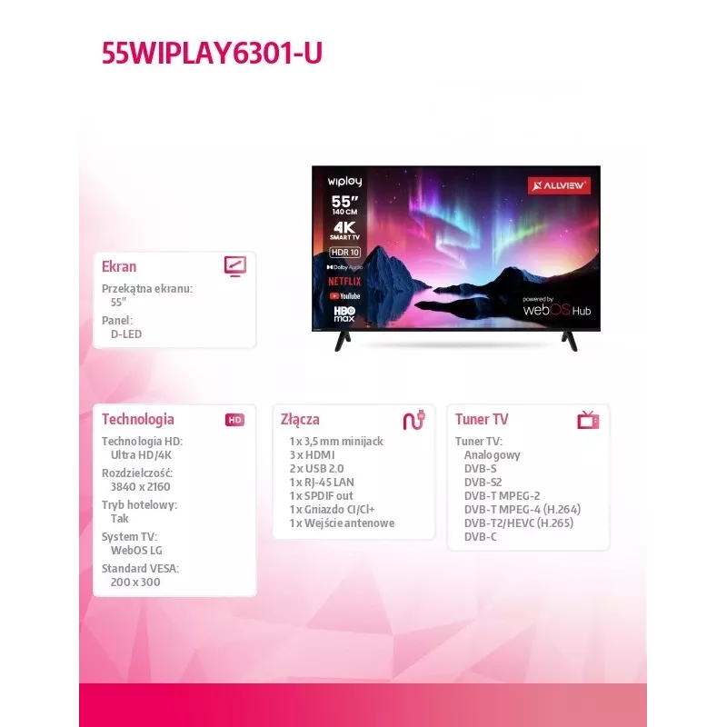 TV LED 55 col. 55WIPLAY6301-U