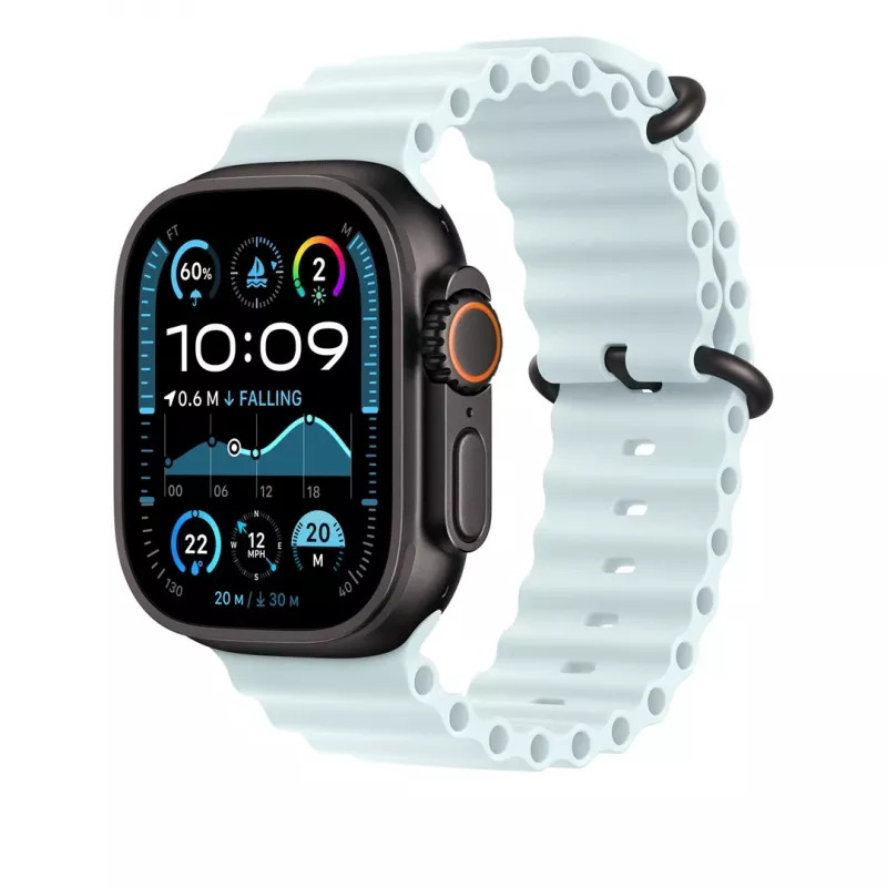 Apple 49 mm ledo mėlynumo vandenyno dirželis – juodos titano apdailos