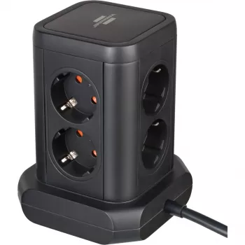 Maitinimo lizdų bokštas Brennenstuhl 1153560010 — 8 lizdai, 2×USB-A, 1×USB-C, juodas