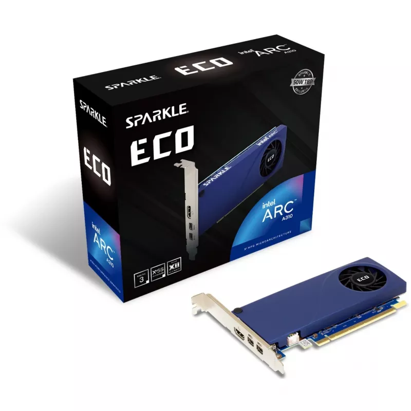Grafinė plokštė Sparkle Intel Arc A310 ECO 4 GB GDDR6, PCIe 4.0 x8, 1000 MHz, 64 bitų magistralė, 4K@60Hz