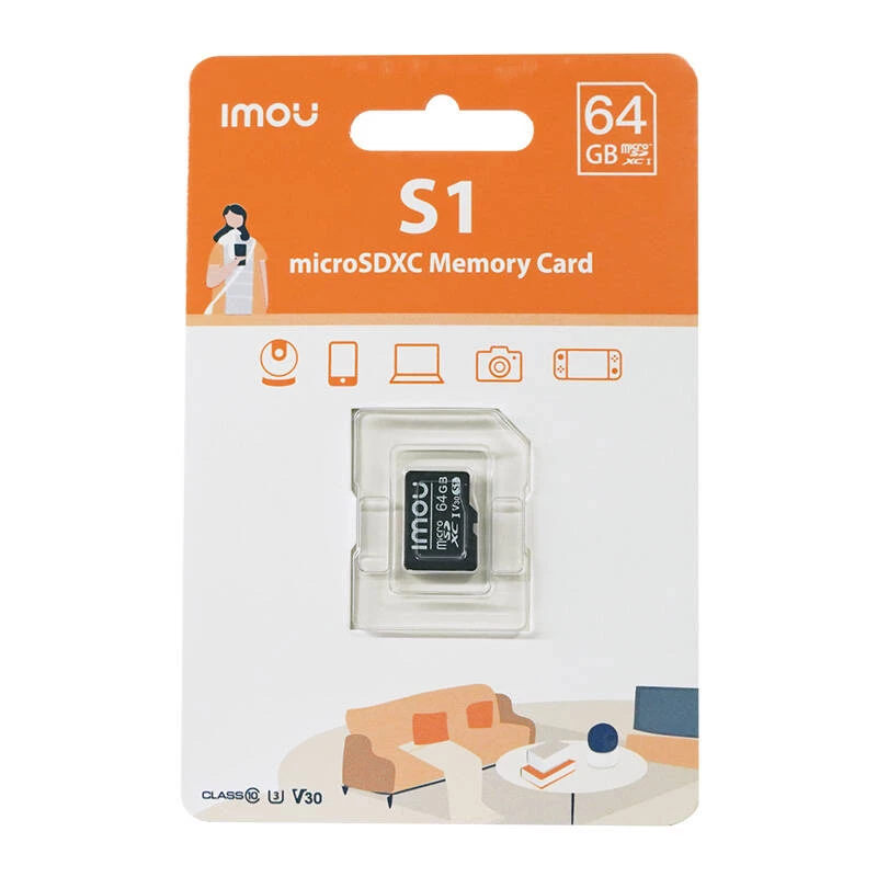 MicroSD atminties kortelė IMOU ST2-64-S1 64 GB, 10 klasė, skaitymo greitis 95 MB/s, rašymo greitis 35 MB/s, U3 V30