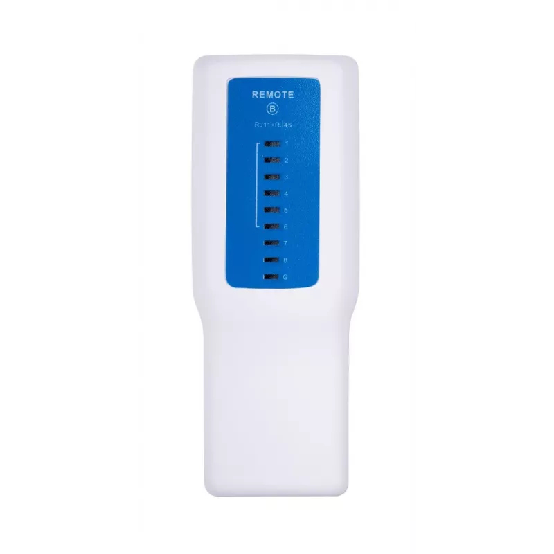 PoE testeris LANBERG NT-0402 — PoE tinklo kabelių testeris su RJ-45/RJ-11 palaikymu, LED indikatoriais, maitinimo LED, įjungimo/išjungimo jungikliu