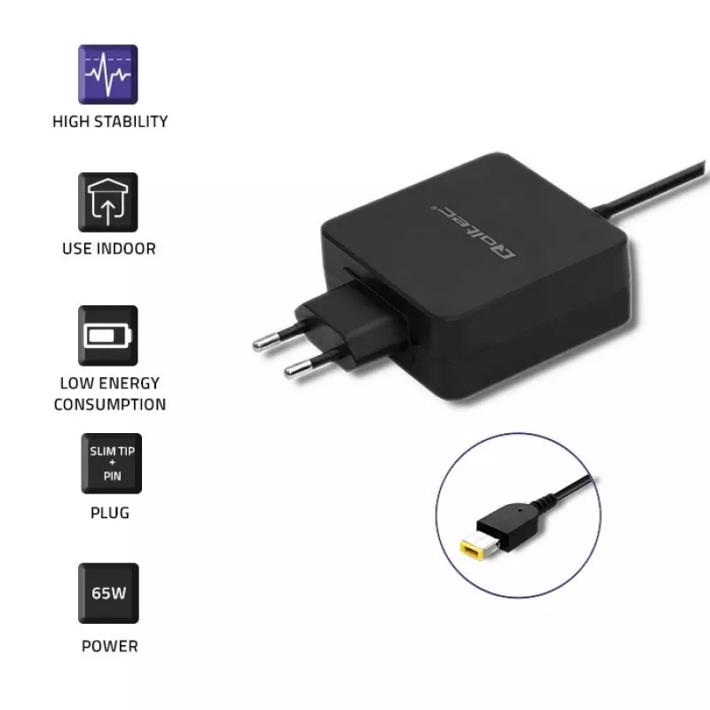 Maitinimo adapteris QOLTEC 51766 65W AC-to-DC 20V 3.25A, skirtas IBM/Lenovo, juodas, 1,75 m laidas