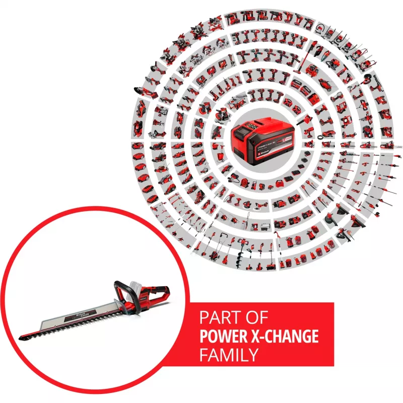 Power X-Change akumuliatorinė gyvatvorių žirklė GE-CH 18/60 Li-Solo, 18V (raudona/juoda, be akumuliatoriaus ir įkroviklio)