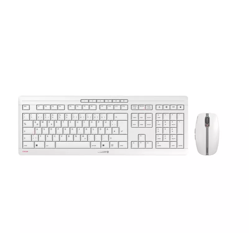 Klaviatūra CHERRY Stream Desktop Recharge, pelė komplekte, universali, RF belaidė, QWERTZ, vokiečių, pilka